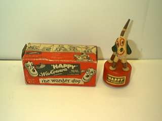 HAPPY THE WOUNDER DOG PUSH PUPPET MINT IN BOX ALL WOOD  