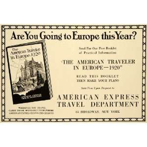  1920 Ad American Express Travel Traveler Europe Booklet 