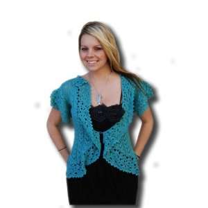  Red Fish Designs Crochet Cardigan Sweater Cover Turquoise 