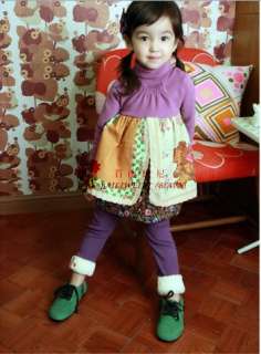   Apron dress + pants set outfit holiday Extra Warm Purple 4T,5T  