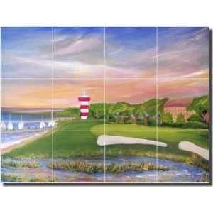 Hilton Head by Karen Lee   Golf Course Ceramic Tile Mural 24 x 18 