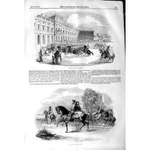   1845 GRAND REVIEW MADRID SPAIN SOLDIERS PEOPLE HORSES