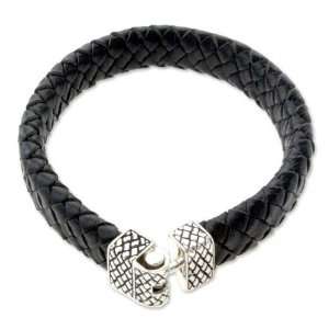  Mens sterling silver and leather bracelet, Virile: Jewelry