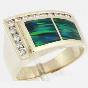   14k Yellow Gold Custom Made Black Opal & Diamond Estate Ring: Jewelry