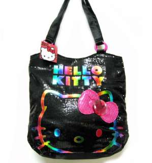   Hello Kitty Black / Rainbow Sequin Viva La Glam Tote Bag Handbag Purse