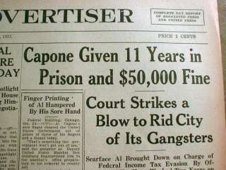 1931 newspaper Gangster AL CAPONE TRIAL GUILTY of TAX EVASION Gets11 