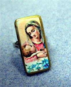 Virgin Mary Jesus Catholic Altered Art Domino Ring VM12  
