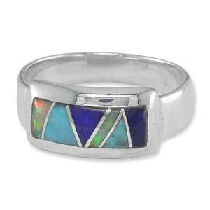  Silver Turquoise, Opal and Lapis Inlay Ring by Sajen, 0.00 Jewelry