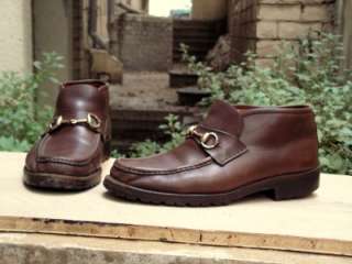 Gucci Brown leather Shoes high loafer Men Brass HORSEBIT EU 44  