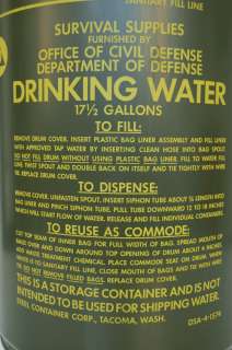 Department of Civil Defense WATER BARREL Drum FALLOUT SHELTER Survival 