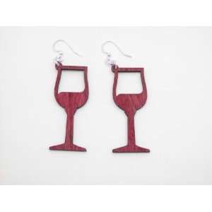  Cherry Red Wine Glass Wooden Earrings: GTJ: Jewelry