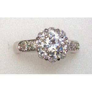   Sterling Silver Round Solitaire CZ Ring with Round CZ Accents: Jewelry