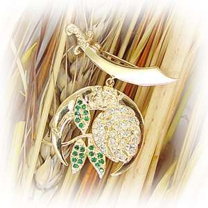   with Emerald Swarovski Crystal Brooch, Weight 11.00gm   Flower/ Sword