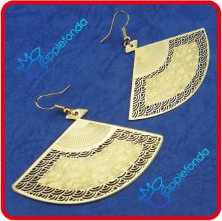 E1165 Fashion Dangle metal alloy earrings golden hand fan  