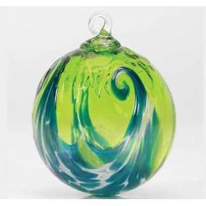  Glass Eye Studio Hand Blown Aqua Wave Glass Ornament: Home 