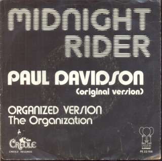 Paul Davidson   Midnight Rider   Dutch 7 1976 w/Picture Sleeve  