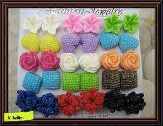 15 Pairs Multi Color Plastic Flower Metal Post Earrings  
