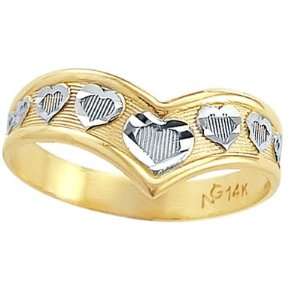  Heart Design Ring 14k Yellow Gold Band, Size 6.5 Jewel 