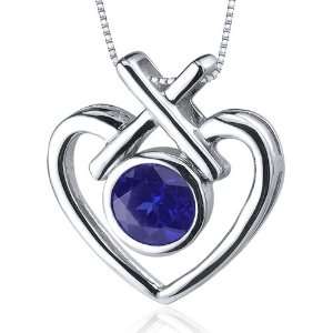   carats Round Cut Sterling Silver Rhodium Finish Blue Sapphire Pendant