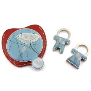   Mirror With His and Hers Zipper Charm Key Chain Soft Decor Bag Lock