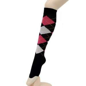  Black Pastel Argyle Printed Knee High Socks Size 9 11 