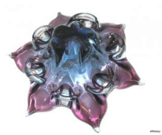 Murano Cased Glass Amethyst / Blue Flower Petal Bowl  