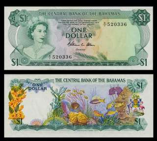 DOLLAR Banknote of BAHAMAS 1974   TROPICAL FISH   UNC  