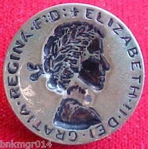   Goldtone Shank Button Impressed Regina F.D. Elizabeth II  
