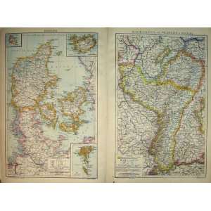  1893 Universal Map Denmark Faroe Islands Bavaria: Home 