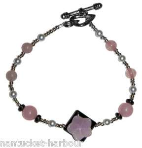 Genuine Gemstone ROSE QUARTZ HEMATITE Bracelet Anklet  