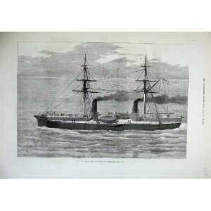  1876 Ship H.M.S Inflexible Portsmouth Sea Sailing Print 