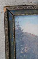 Antique Framed Hand Tinted Photo Mountain Timber Landscape  