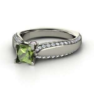  Aurora Ring, Princess Green Tourmaline Sterling Silver 