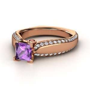  Aurora Ring, Princess Amethyst 14K Rose Gold Ring with Red 