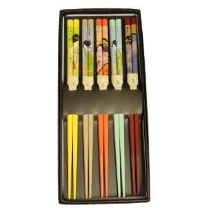  5 Pair Set Chopsticks   Ukiyoe   Geisha