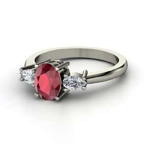  Sydney Ring, Oval Ruby 14K White Gold Ring with Diamond 