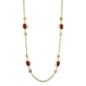 Kenneth Jay Lane Satin Gold, Crystal and Ruby Color 4 Stations 