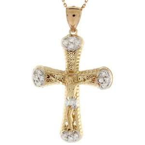  14K Gold CZ Crucifix Jesus Religious Pendant Charm 