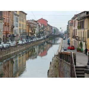 Shops and Restaurants Along Canal, Naviglio Grande, Milan, Italy 