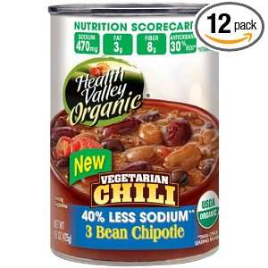 Health Valley Organic Chili Three Bean Chipotle, 15 Ounce Cans (Pack 