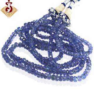 145.58 cts NATURAL RARE TANZANITE FACETED RONDELLE BEADS NECKLACE 2 L 