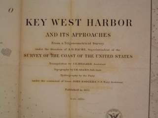 Key West Harbor Florida 1855 huge antique folio nautical chart map 