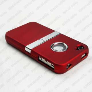 Luxury Hard Full Rubberized Case w/Chrome KickStand for iPhone 4 4S 4G 