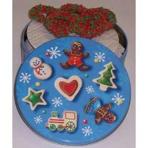   Pretzel with Christmas Jimmies in a Christmas Cookie Tin 
