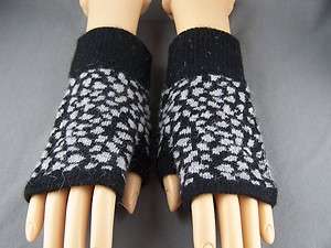   Grey cheetah leopard wool angora arm warmers fingerless gloves texting