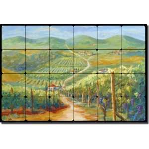 Tuscan Vineyard II by Joanne Morris   Landscape Tumbled Marble Mural 