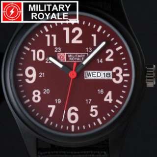 new MILITARY ROYALE red fabric date army sport pilot mens quartz watch 