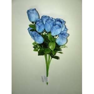  Blue Silk Roses buds bouquet: Home & Kitchen