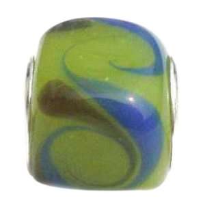    TOC BEADZ Green Square 11mm Glass Slide On Off Bead Jewelry