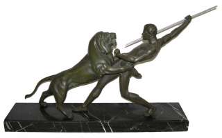 French Art Deco Hunter Lion Metal Sculpture by Limousin  